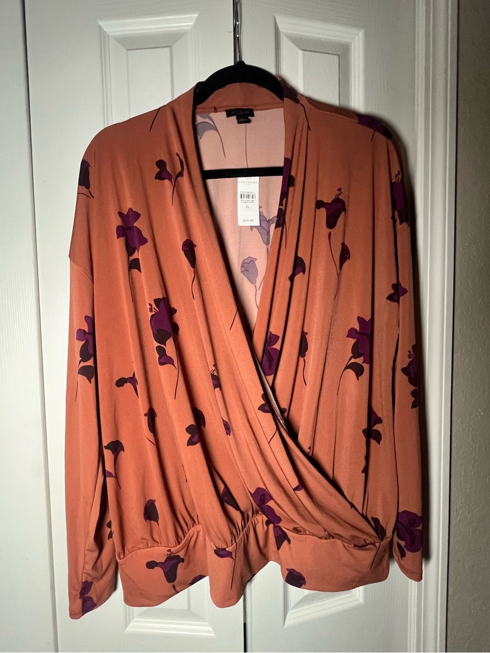 Ann Taylor Factory women’s floral long sleeve v-neck drop blouse size XL  NWT